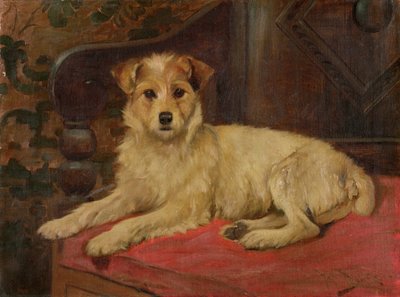 Een terriër op een sofa door Wright Barker